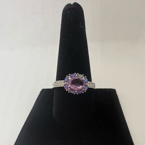 Size 11 ring Rhodium plated band Lab created Amethyst & rainbow topaz RBP 4520